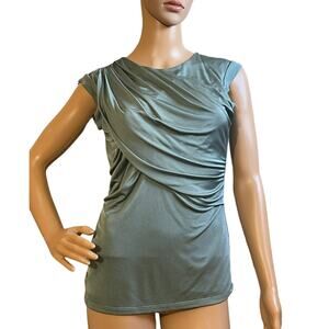 Ann Taylor‎ Draped Front Cap Sleeve Blouse Green Size XS Mesh Texture with Sheen